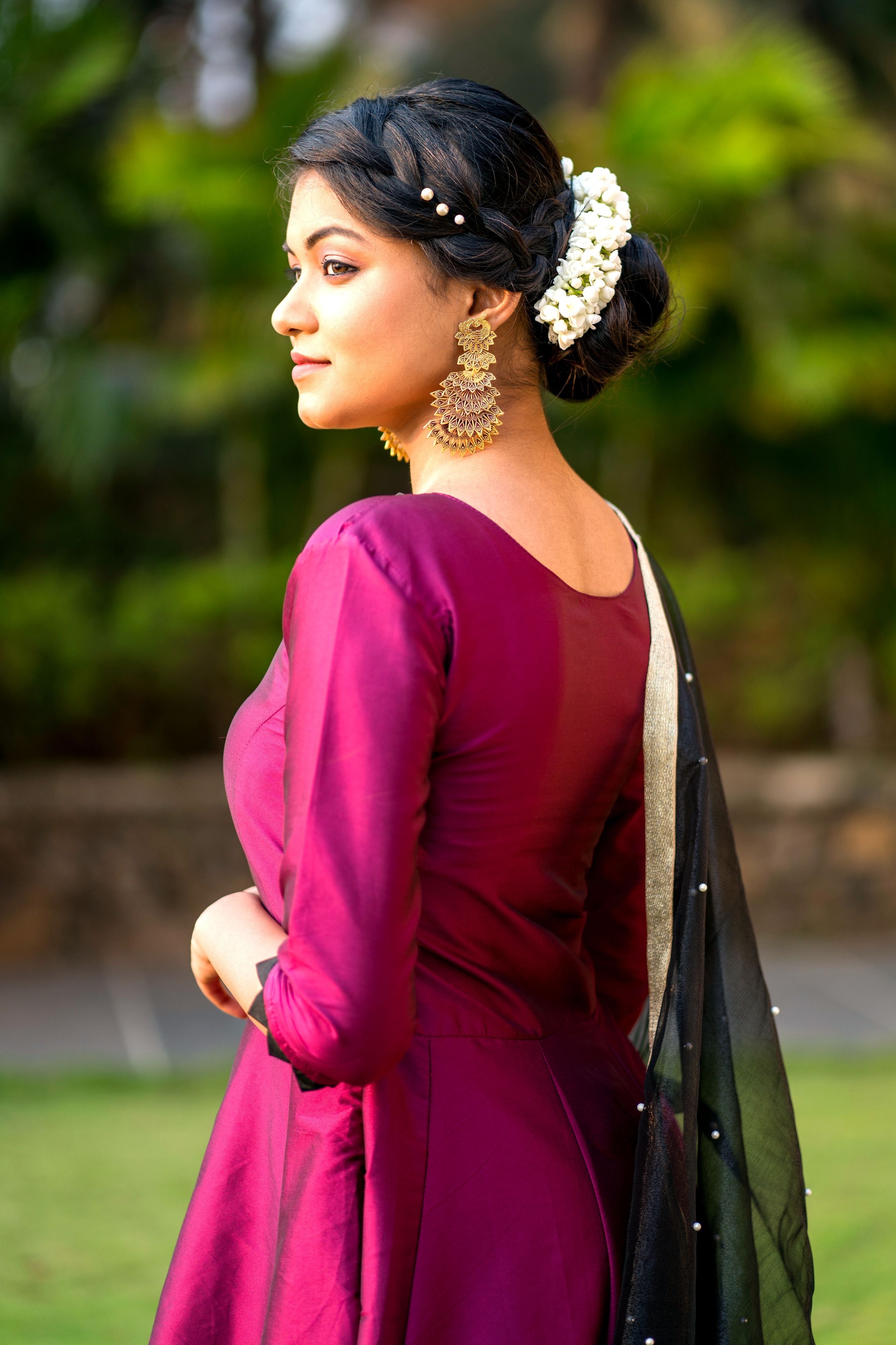 Women Purple Taffeta Silk Anarkali Gown With Dupatta- Adiba Fashion