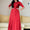 Women Red Taffeta Silk O-Neck Party Ball Gown- Adiba Fashion