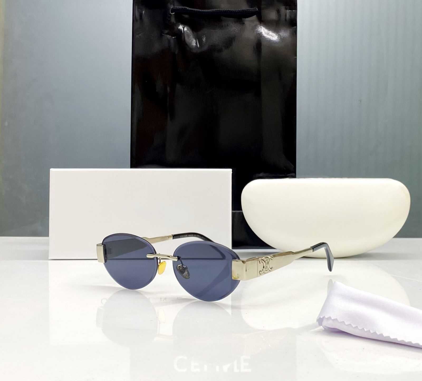 Minimalist Round Rimless Sunglasses | Gold Metal Oval Shades with UV Protection for Women