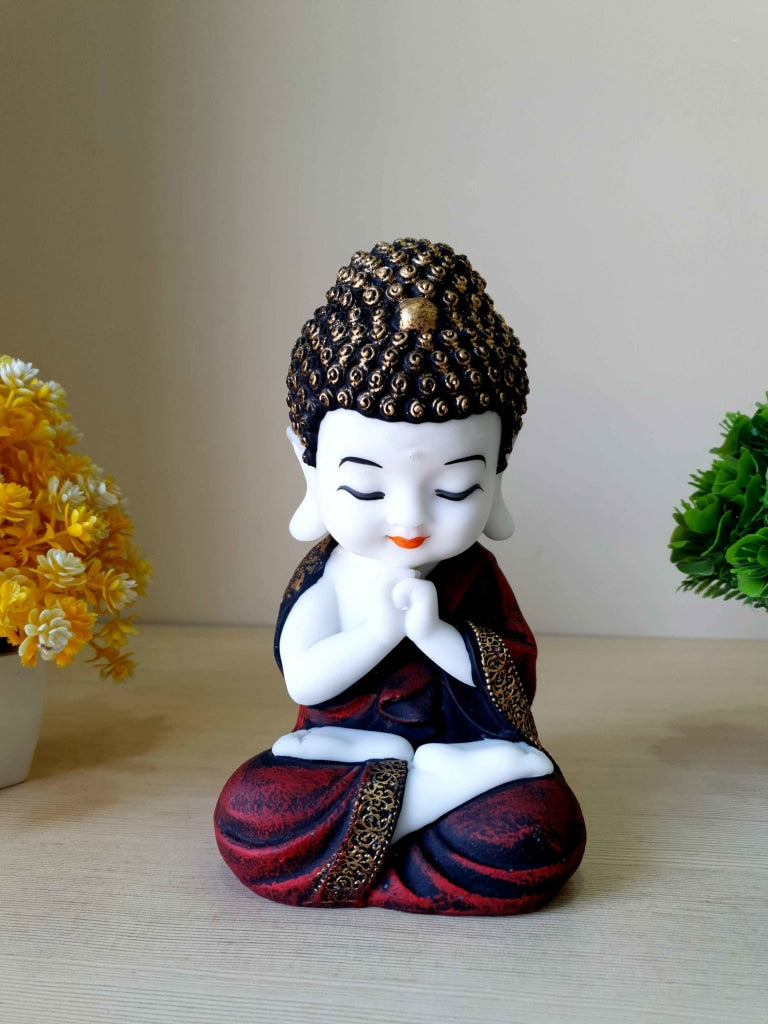 Baby Buddha Idol Statue Decorative Showpiece For Home And Office Decor- FunkyTradition Maroon Figurines