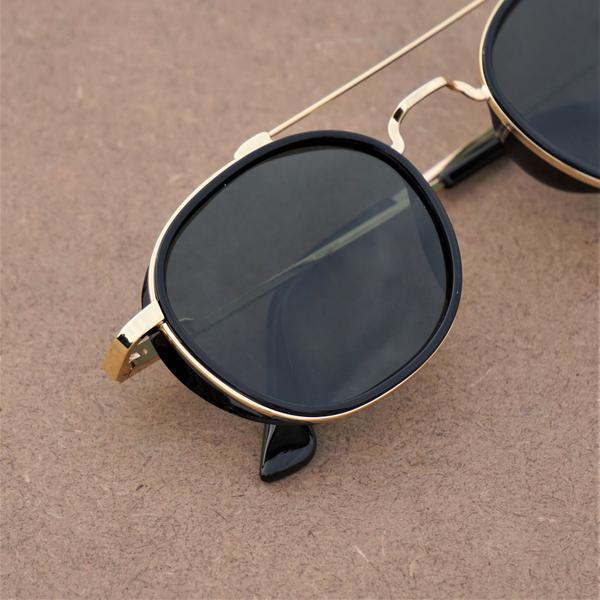 Black And Gold S4612 Metal Frame Polarized Round Sunglasses For Men And Women-FunkyTradition - FunkyTradition