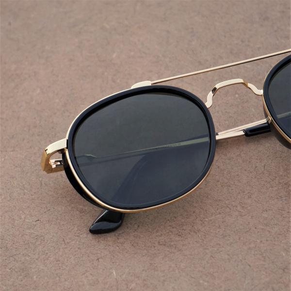 Black And Gold S4612 Metal Frame Polarized Round Sunglasses For Men And Women-FunkyTradition - FunkyTradition