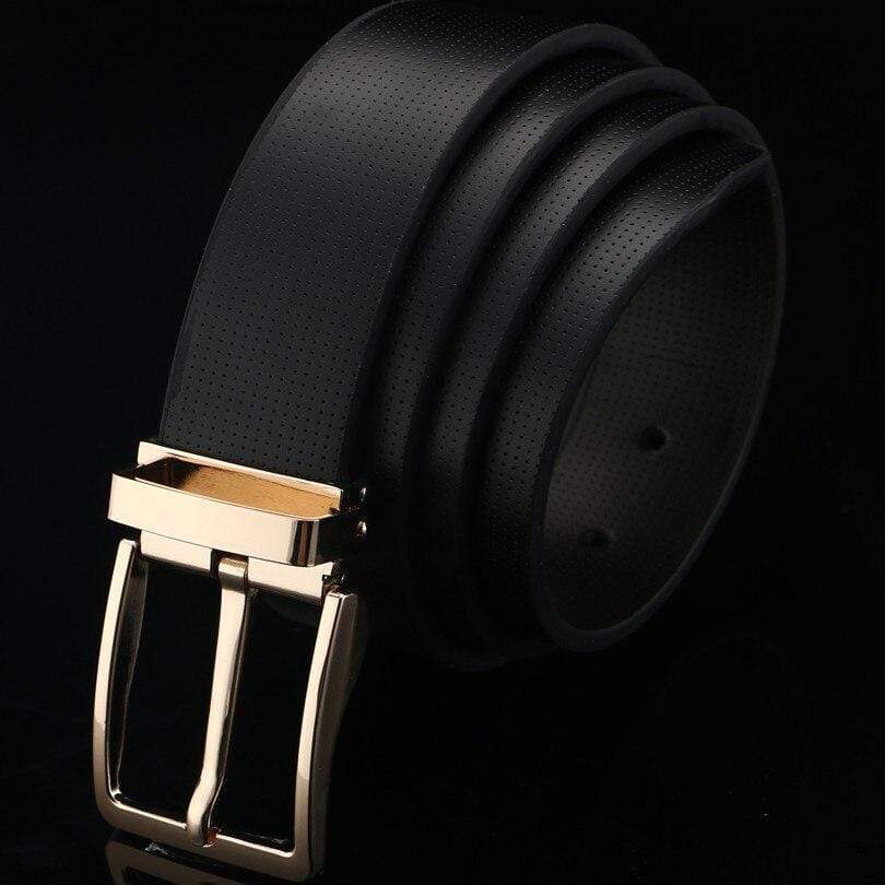 Black Gold Pin Buckle Genuine Leather belts for men brand Strap - FunkyTradition - FunkyTradition