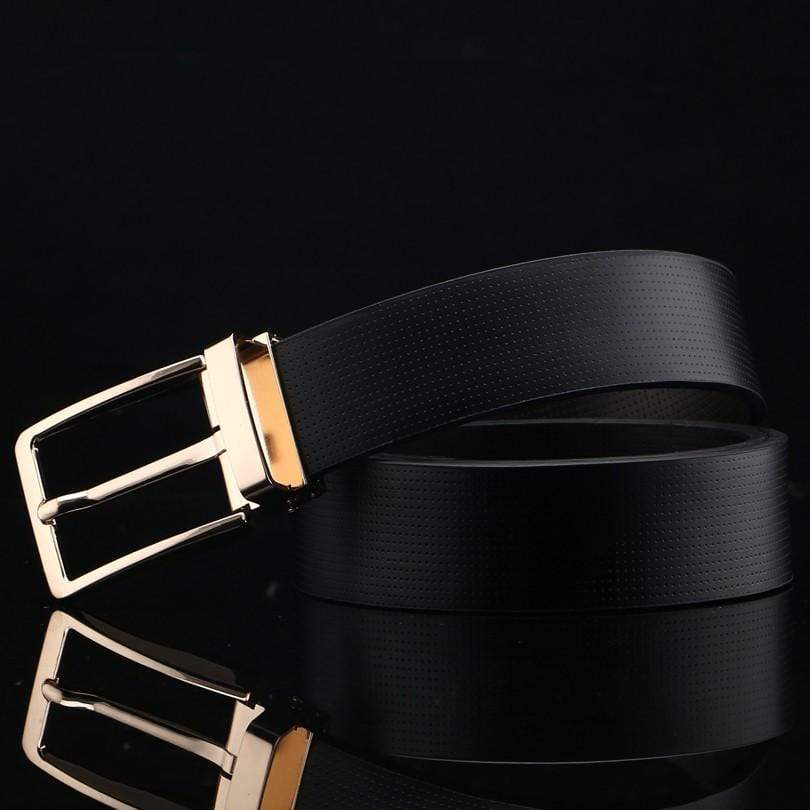 Black Gold Pin Buckle Genuine Leather belts for men brand Strap - FunkyTradition - FunkyTradition