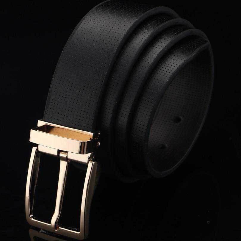 Black Gold Pin Buckle Genuine Leather belts for men brand Strap - FunkyTradition - FunkyTradition