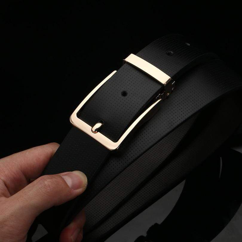 Black Gold Pin Buckle Genuine Leather belts for men brand Strap - FunkyTradition - FunkyTradition