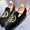 Black Velvet Anchor Embroidered Slip On For Men-FunkyTradition - FunkyTradition