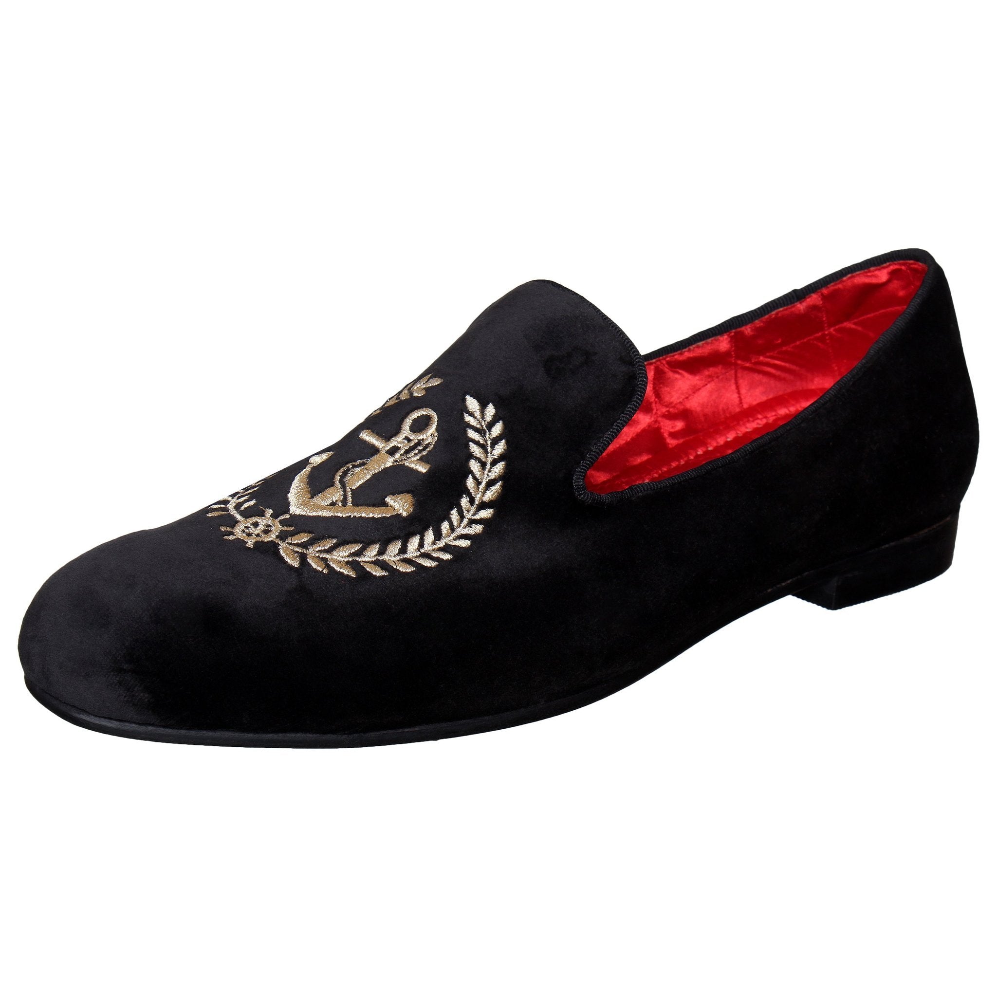 Black Velvet Anchor Embroidered Slip On For Men-FunkyTradition - FunkyTradition