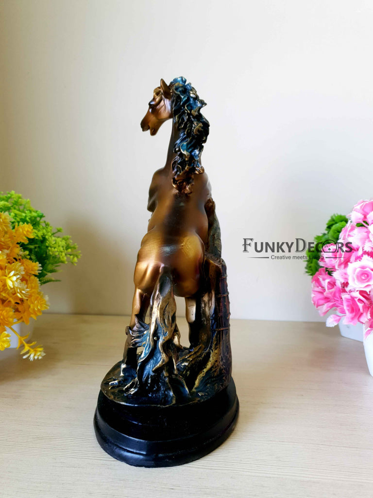 Brown Polyresin And Bronze Running Horse Statue Decorative Animal Figurine Showpiece- FunkyTradition