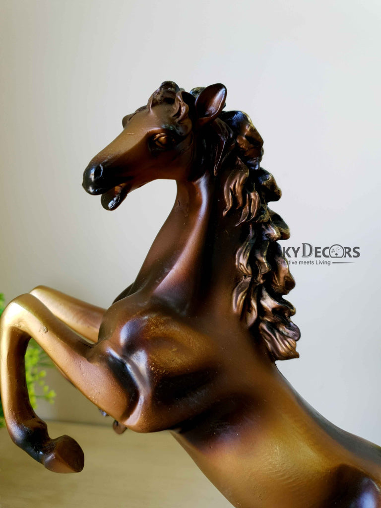 Brown Polyresin And Bronze Running Horse Statue Decorative Animal Figurine Showpiece- FunkyTradition