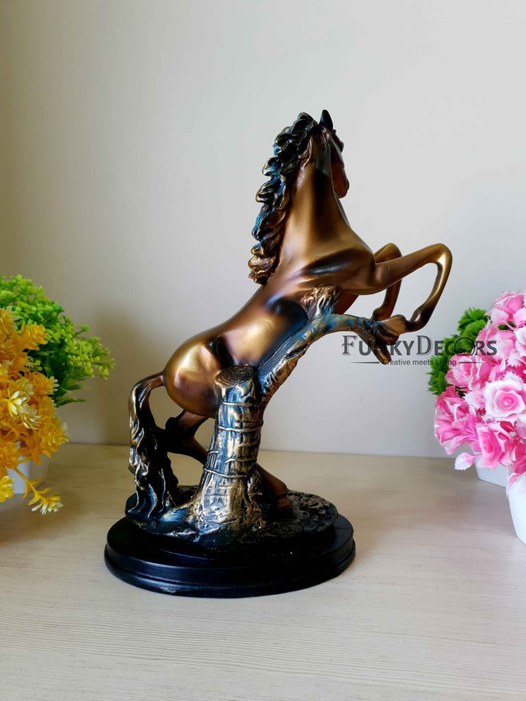 Brown Polyresin And Bronze Running Horse Statue Decorative Animal Figurine Showpiece- FunkyTradition