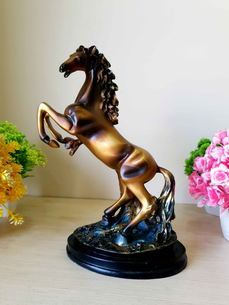 Brown Polyresin And Bronze Running Horse Statue Decorative Animal Figurine Showpiece- FunkyTradition