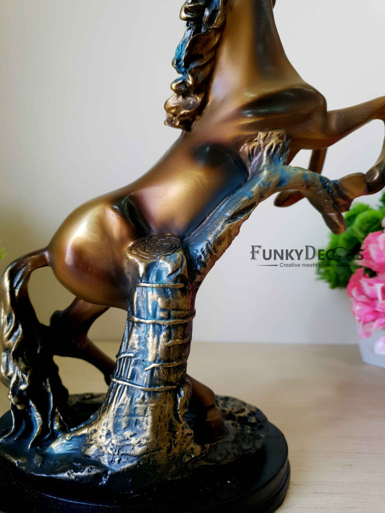 Brown Polyresin And Bronze Running Horse Statue Decorative Animal Figurine Showpiece- FunkyTradition