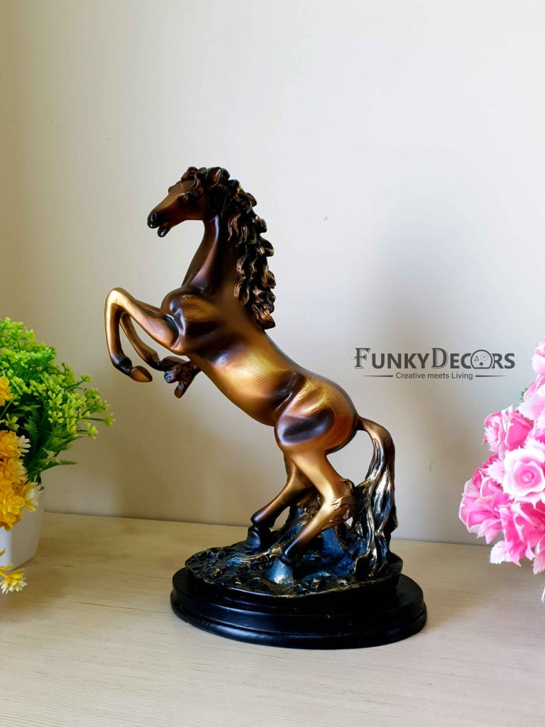 Brown Polyresin And Bronze Running Horse Statue Decorative Animal Figurine Showpiece- FunkyTradition
