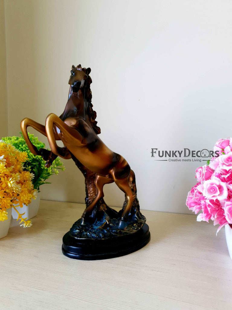 Brown Polyresin And Bronze Running Horse Statue Decorative Animal Figurine Showpiece- FunkyTradition