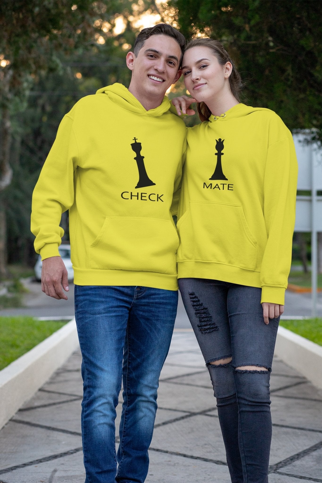 Check Mate Couple Hoodie-FunkyTradition - FunkyTradition