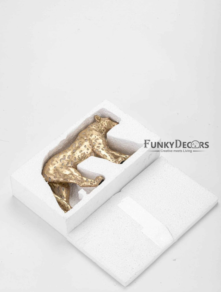 Cheetah Sculpture In Golden Decorative Showpiece Animal Figurine- FunkyTradition Figurines