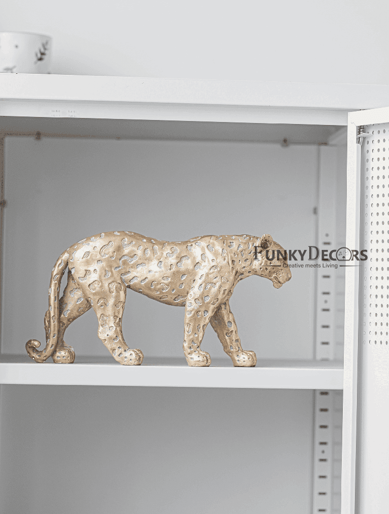 Cheetah Sculpture In Golden Decorative Showpiece Animal Figurine- FunkyTradition Figurines