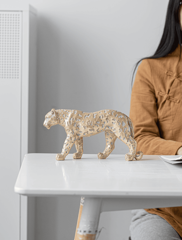 Cheetah Sculpture In Golden Decorative Showpiece Animal Figurine- FunkyTradition Figurines