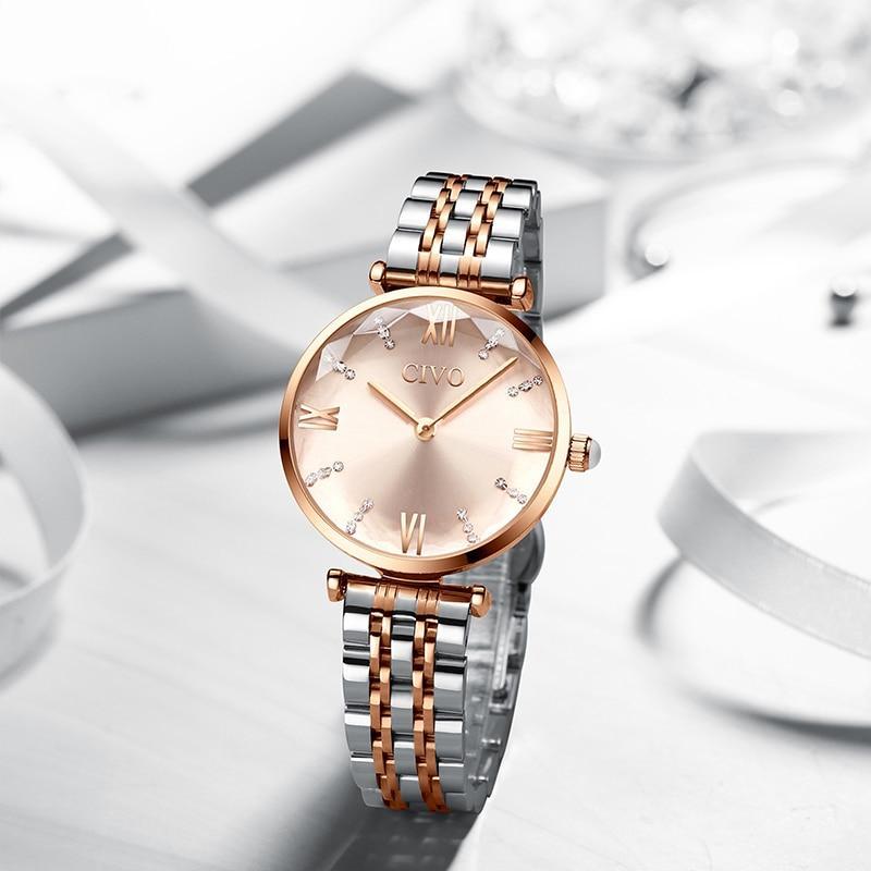 CIVO Fashion Luxury Rose Gold Steel Strap Women Watch-FunkyTradition - FunkyTradition