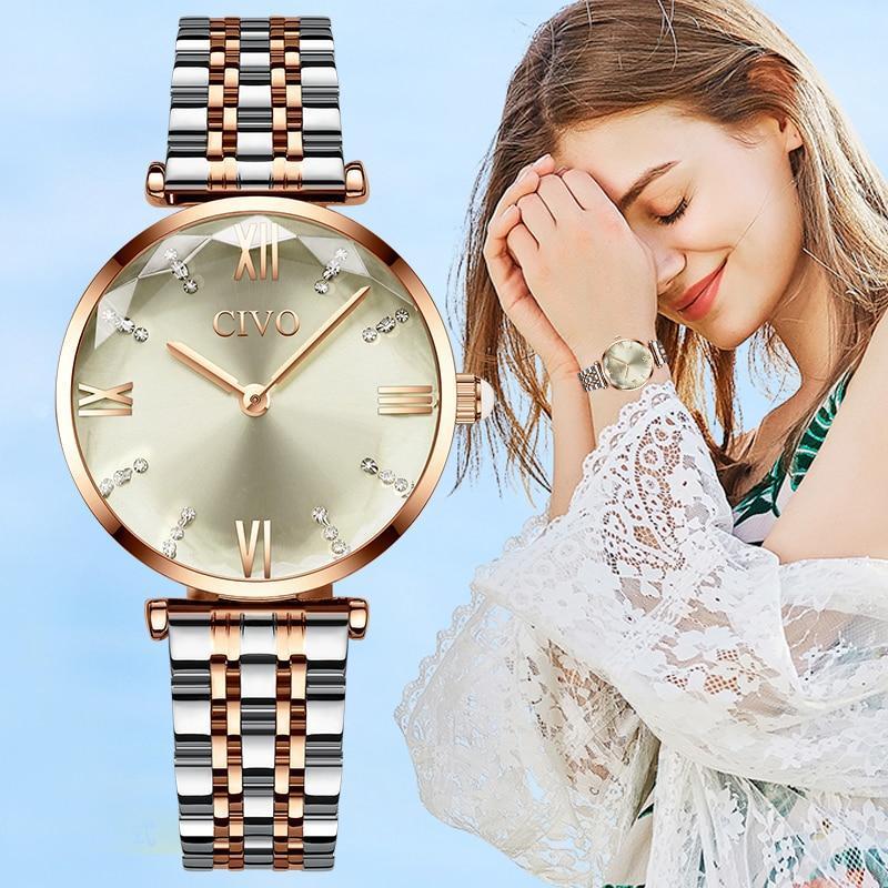 CIVO Fashion Luxury Rose Gold Steel Strap Women Watch-FunkyTradition - FunkyTradition