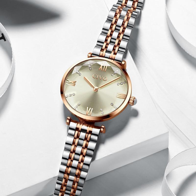 CIVO Fashion Luxury Rose Gold Steel Strap Women Watch-FunkyTradition - FunkyTradition