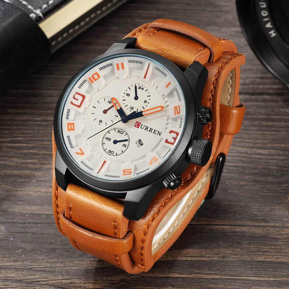 Buy Classic Black blue Orange Sandwich Dial Hand Winding Leather