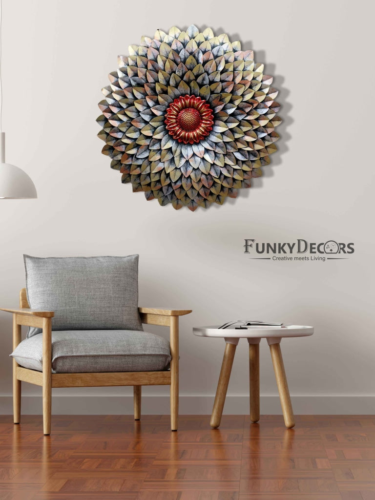 Decorative Flower Round Metal Wall Art With Led Light- Funkydecors