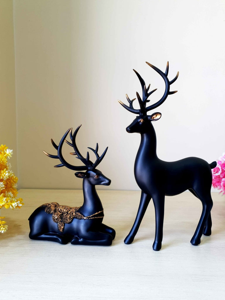 Deer Sculpture In Black Decorative Showpiece Animal Figurine- FunkyTradition Figurines