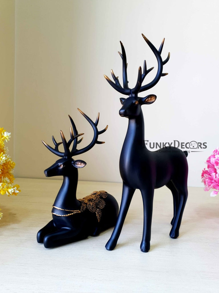 Deer Sculpture In Black Decorative Showpiece Animal Figurine- FunkyTradition Figurines
