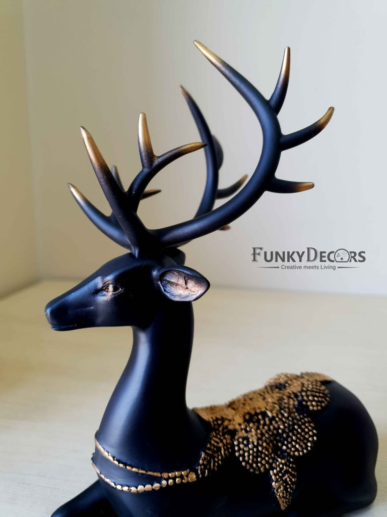 Deer Sculpture In Black Decorative Showpiece Animal Figurine- FunkyTradition Figurines
