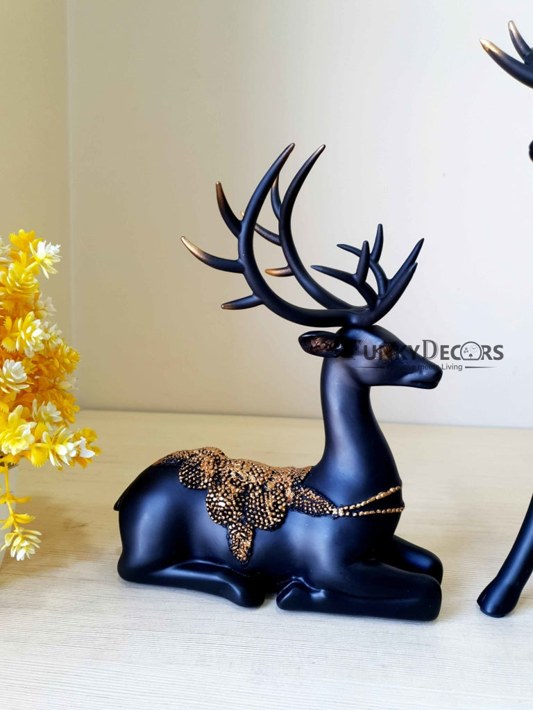 Deer Sculpture In Black Decorative Showpiece Animal Figurine- FunkyTradition Figurines