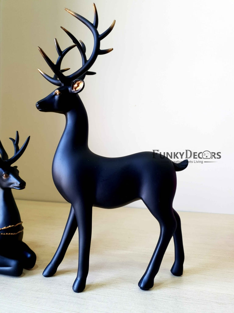 Deer Sculpture In Black Decorative Showpiece Animal Figurine- FunkyTradition Figurines