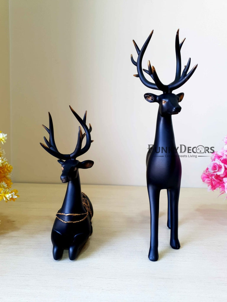 Deer Sculpture In Black Decorative Showpiece Animal Figurine- FunkyTradition Figurines