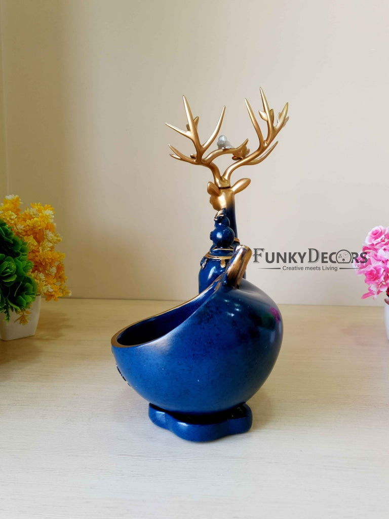 Deer Sculpture In Blue Decorative Showpiece With Cash And Key Holder Animal Figurine- FunkyTradition