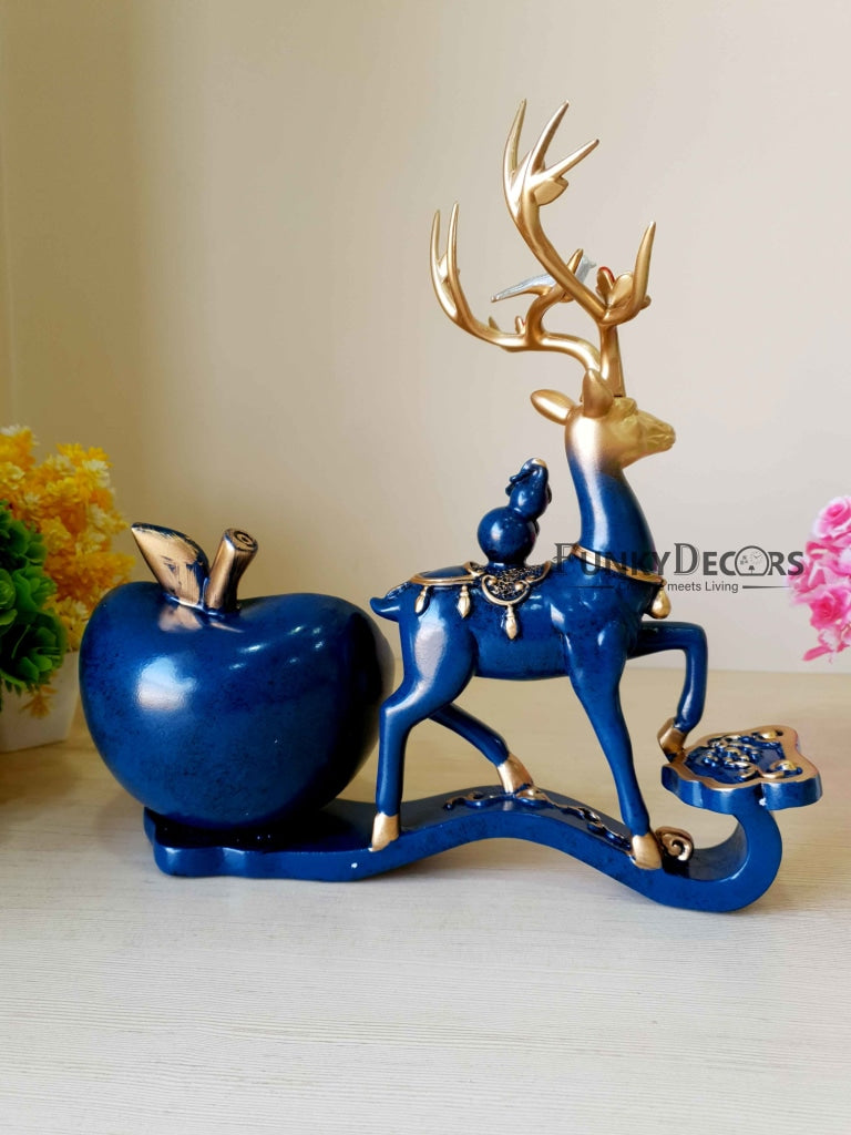 Deer Sculpture In Blue Decorative Showpiece With Cash And Key Holder Animal Figurine- FunkyTradition