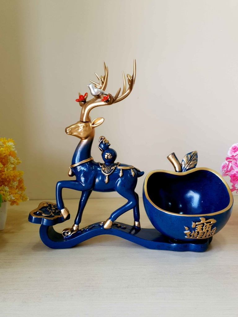Deer Sculpture In Blue Decorative Showpiece With Cash And Key Holder Animal Figurine- FunkyTradition
