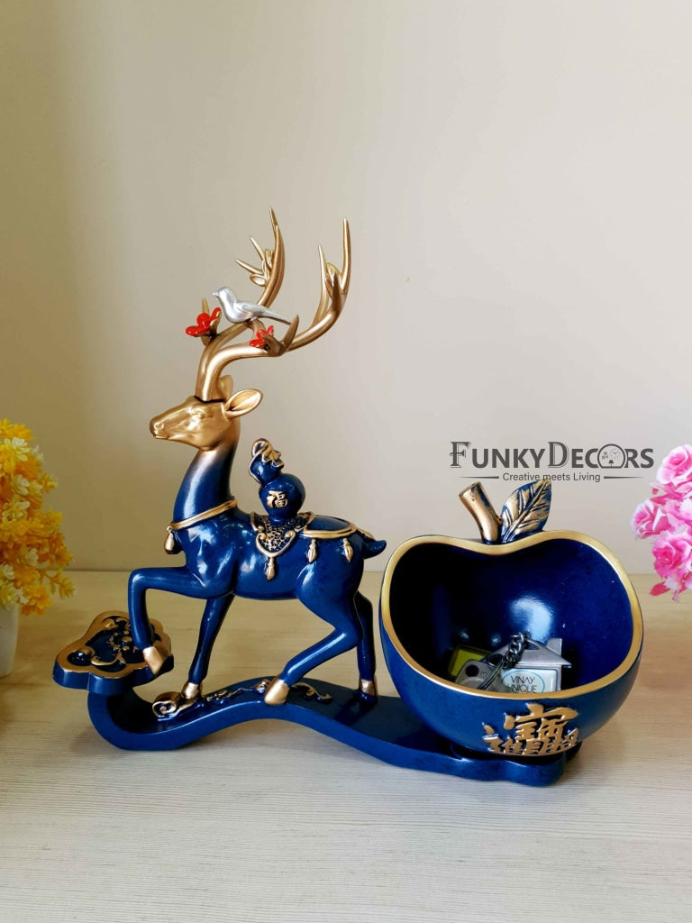 Deer Sculpture In Blue Decorative Showpiece With Cash And Key Holder Animal Figurine- FunkyTradition