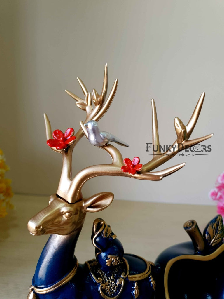 Deer Sculpture In Blue Decorative Showpiece With Cash And Key Holder Animal Figurine- FunkyTradition