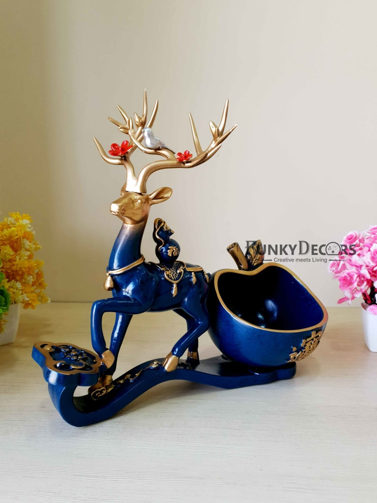 Deer Sculpture In Blue Decorative Showpiece With Cash And Key Holder Animal Figurine- FunkyTradition