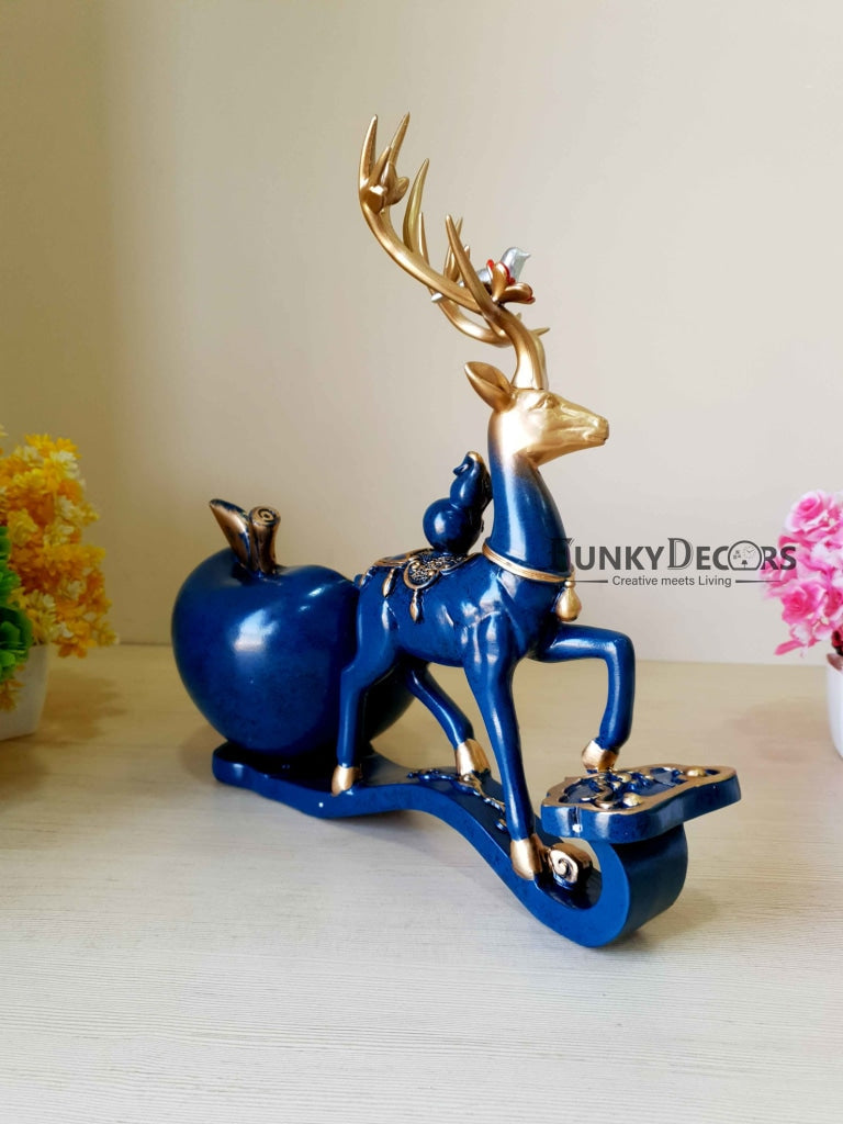 Deer Sculpture In Blue Decorative Showpiece With Cash And Key Holder Animal Figurine- FunkyTradition
