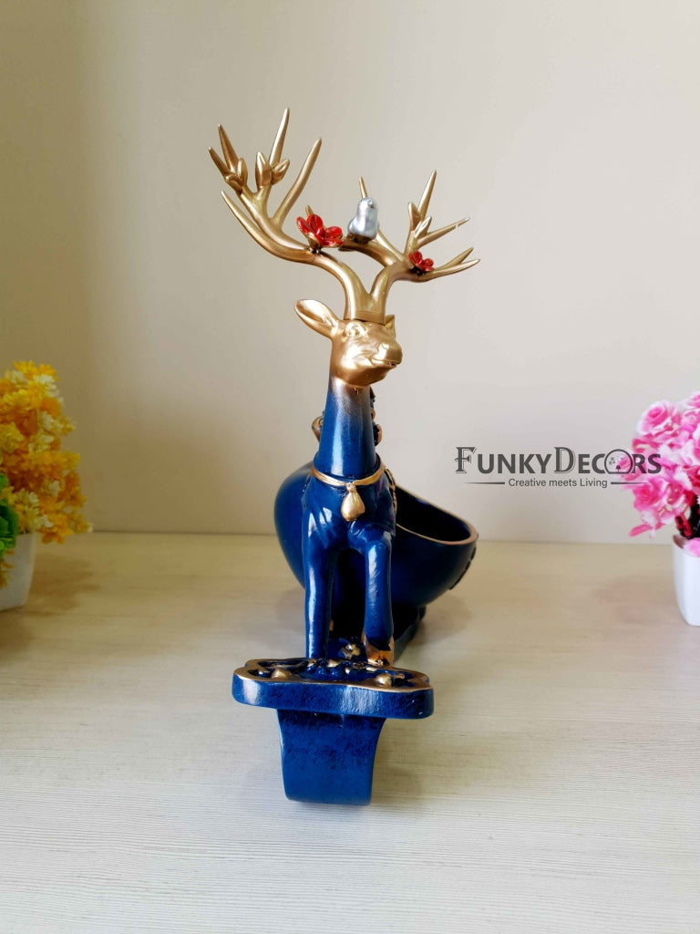 Deer Sculpture In Blue Decorative Showpiece With Cash And Key Holder Animal Figurine- FunkyTradition