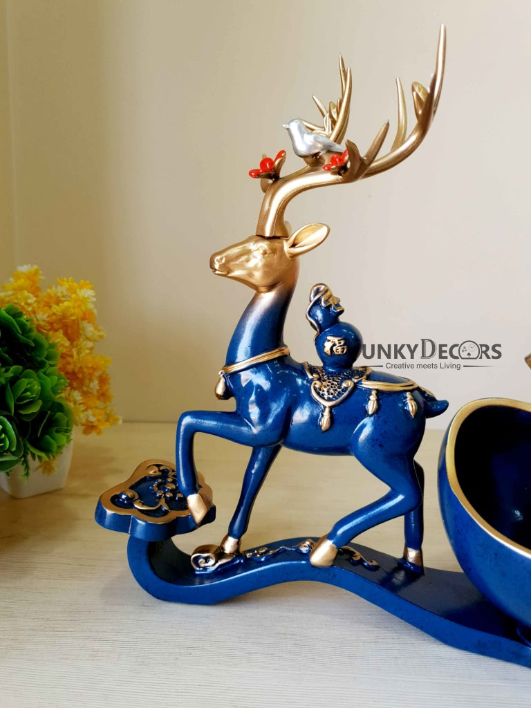 Deer Sculpture In Blue Decorative Showpiece With Cash And Key Holder Animal Figurine- FunkyTradition