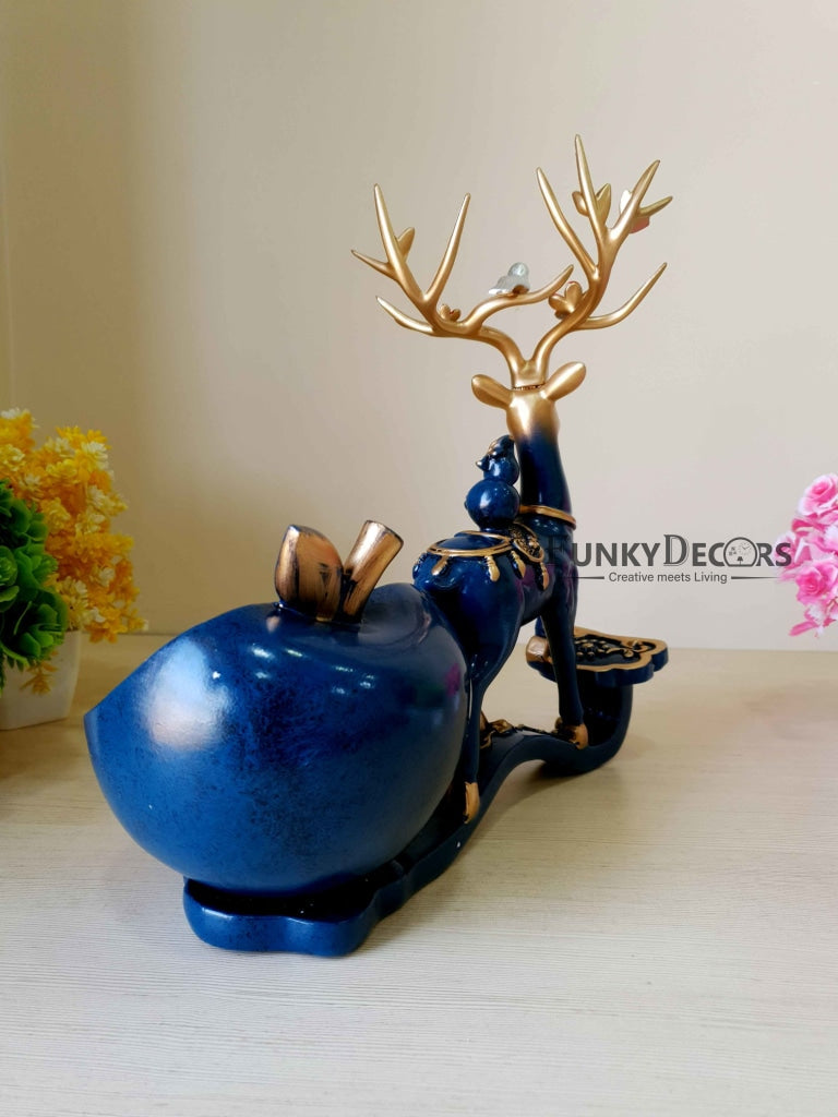 Deer Sculpture In Blue Decorative Showpiece With Cash And Key Holder Animal Figurine- FunkyTradition