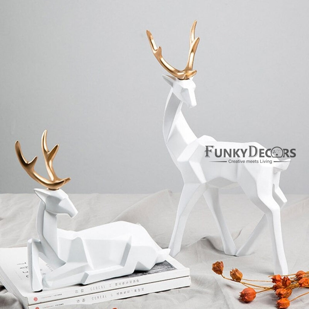 Deer Sculpture In White Decorative Showpiece Animal Figurine- FunkyTradition Figurines