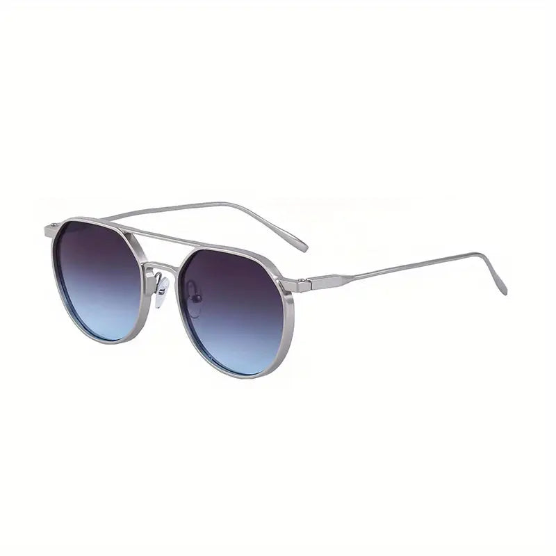 Steampunk Vintage Round Gradient Sunglasses - Zinc Alloy Frame, PC Lens, Double Bridge Design