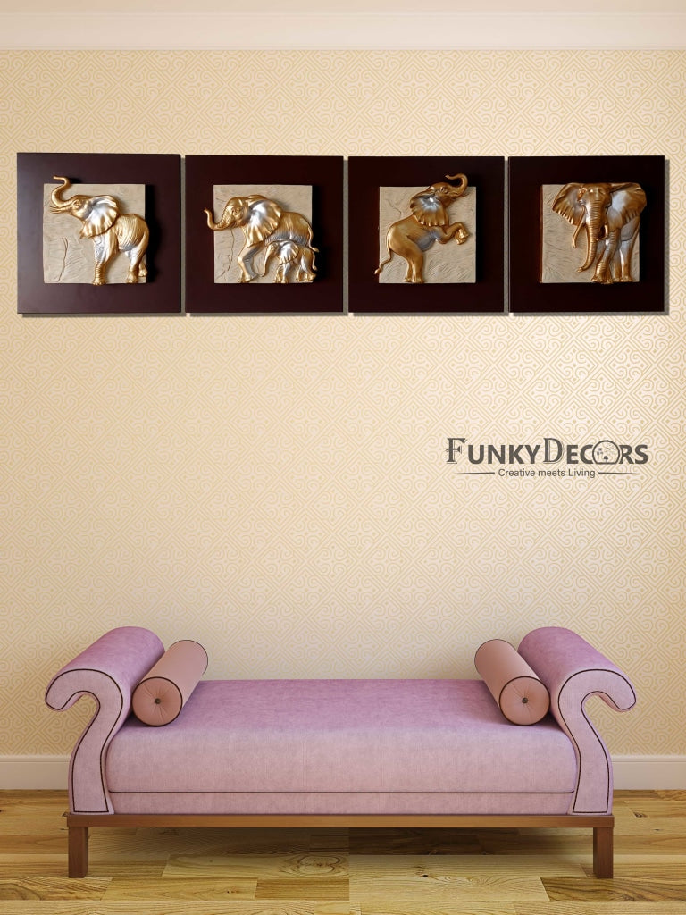 Elephants Modern 3D Stone Carving Wall Art - Set Of 4