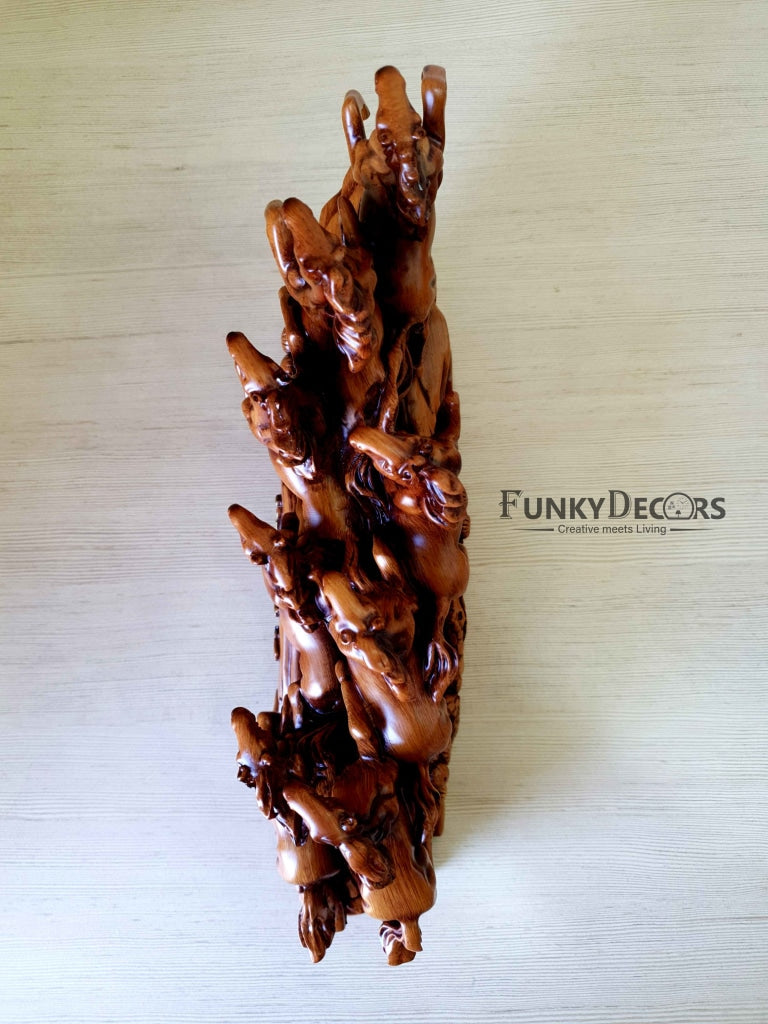 Feng Shui 8 Horses Sculpture In Brown Decorative Showpiece Animal Figurine- FunkyTradition Figurines