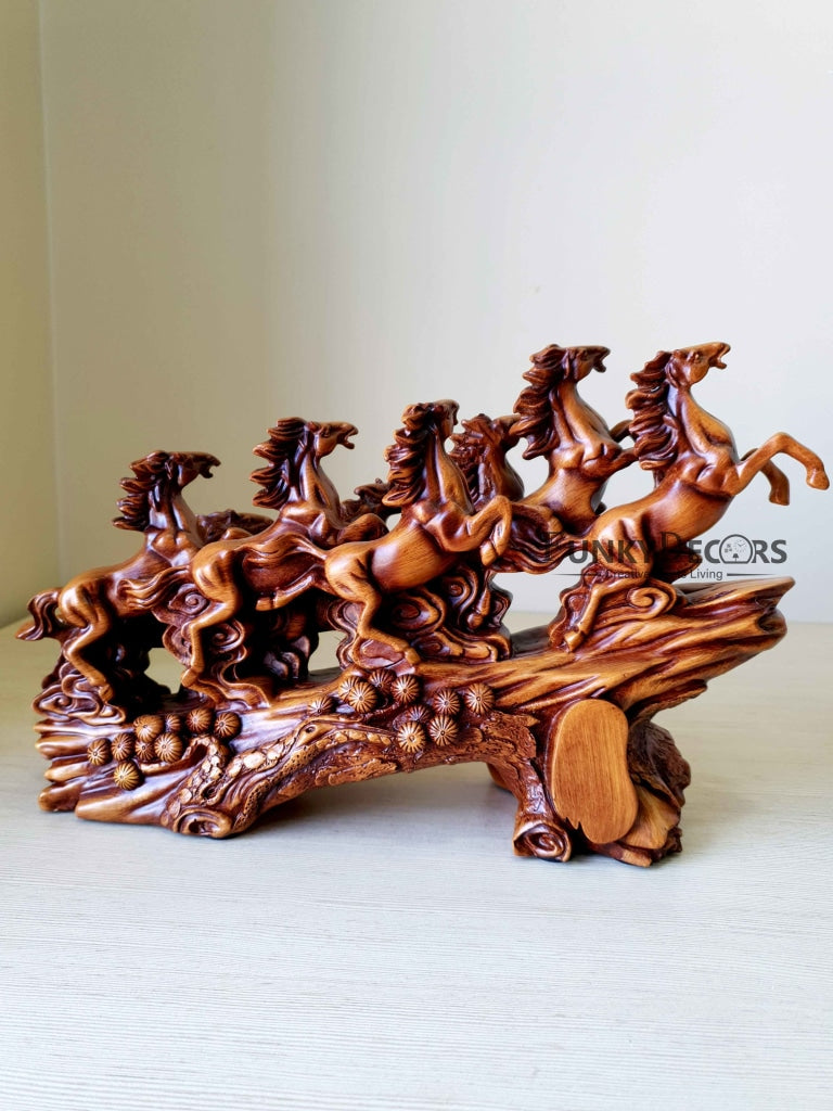 Feng Shui 8 Horses Sculpture In Brown Decorative Showpiece Animal Figurine- FunkyTradition Figurines