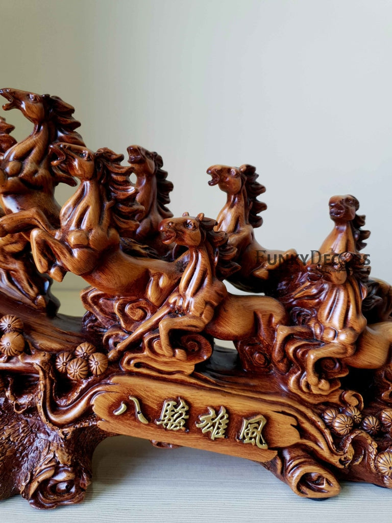 Feng Shui 8 Horses Sculpture In Brown Decorative Showpiece Animal Figurine- FunkyTradition Figurines